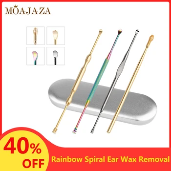 

4Pcs Rotating Ear Wax Pickers Set Spiral Stainless Steel Ear Cleaner Earwax Removal Curette Earpick Spoon Ear Cleaning Tool Box