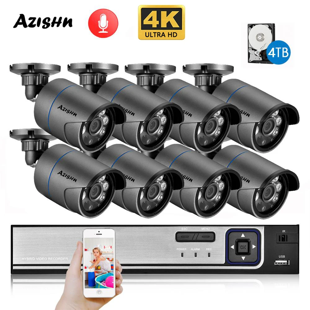 Security Camera Smart Outdoor Camera 4K Ultra HD Surveillance Camera System 8MP H.265 POE NVR CCTV Video Recording Outdoor Weatherproof Security Camera Kit