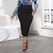 

Solid Color Sexy Elegant One Breasted Slim Fit Sheath Rib Mid Length Hip Skirt Plus Size Skirts For Women 4xl Temperament Casual