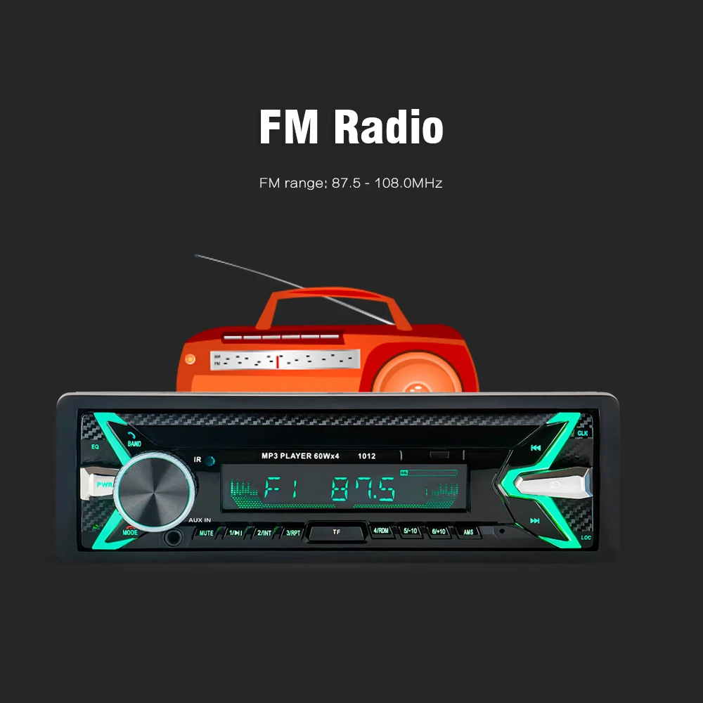 Bluetooth Автомобильный MP3-плеер многоцветная кнопка света авто мультимедийная система 87,5-108,0 МГц fm-радио с пультом дистанционного управления