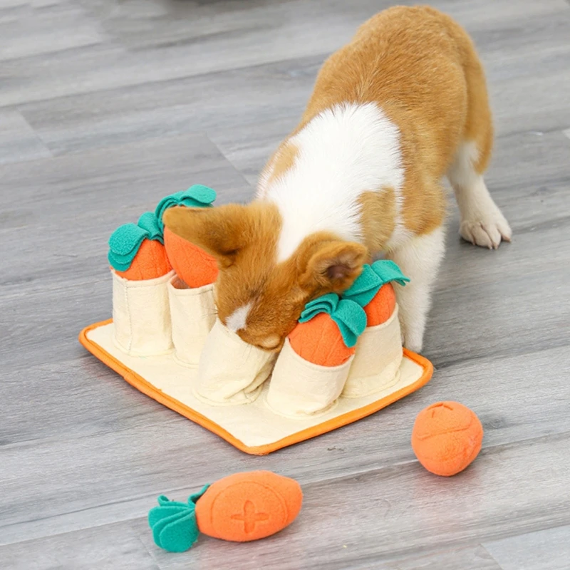 Plush Carrot Dog Toys Snuffle Mat Dog Puzzle Hide Seek Food Foraging Training Slow Feeder Toys Stress Release Pet Supplies