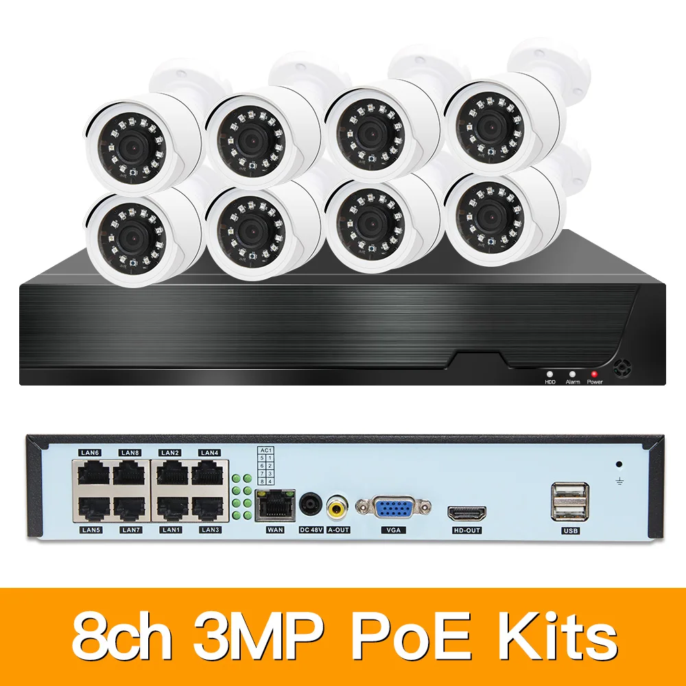 

8ch 3MP POE Kits H.265 System CCTV Security PoE NVR Outdoor Waterproof Bullet IP Camera Surveillance Alarm Video P2P P6Spro