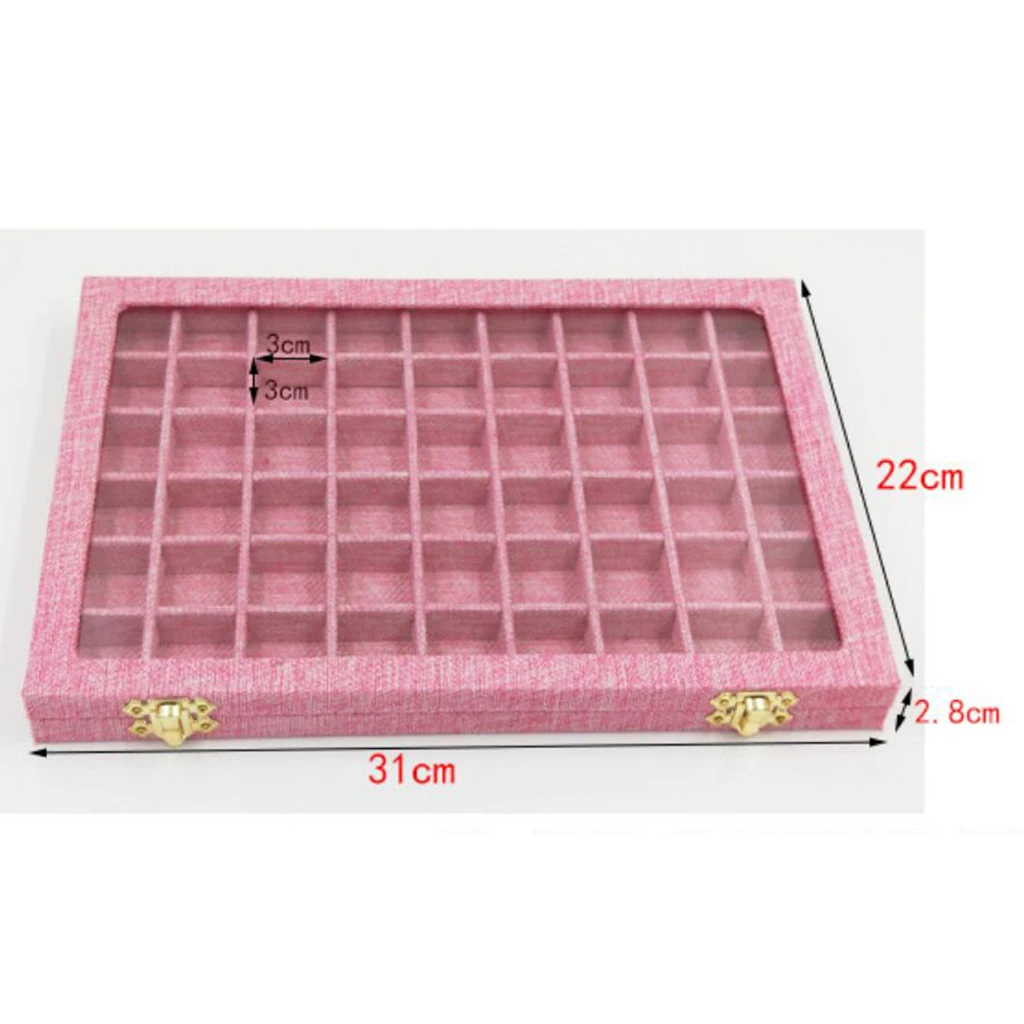 Line Box 54 Grids Clear Glass Lid Rings Holder Showcase Storage Organizer 31x22x2.8cm