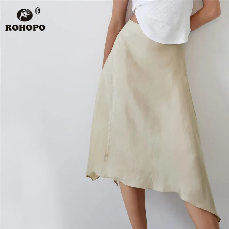 

ROHOPO Gradient Design High Waist Khaki Midi Skirt Side Slip Chic Ladies Autumn Flared Maxi Falda #9540