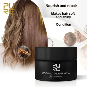 

PURC 50ml Coconut Oil Hair Mask Repairs Damage Restore Soft Good For All Hair Types Keratin Make Hair Smooth Shiny TSLM1