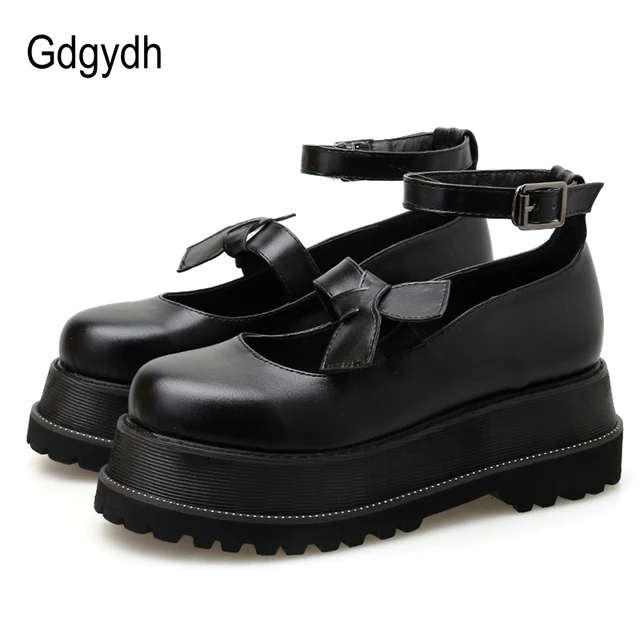 $US $27.53 Gdgydh 2020 New Spring College Student Shoes Women Platform Shoes Black Leather Ankle-strap Chunky 