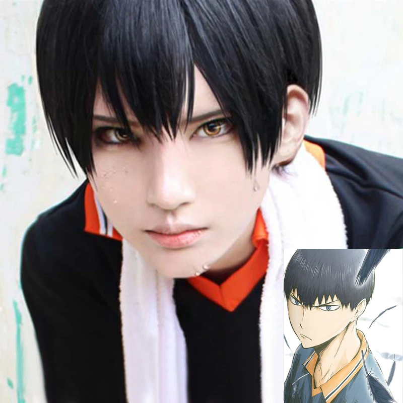 Haikyuu! Короткие черные термостойкие волосы Tobio Kageyama для школьного Волейбольного