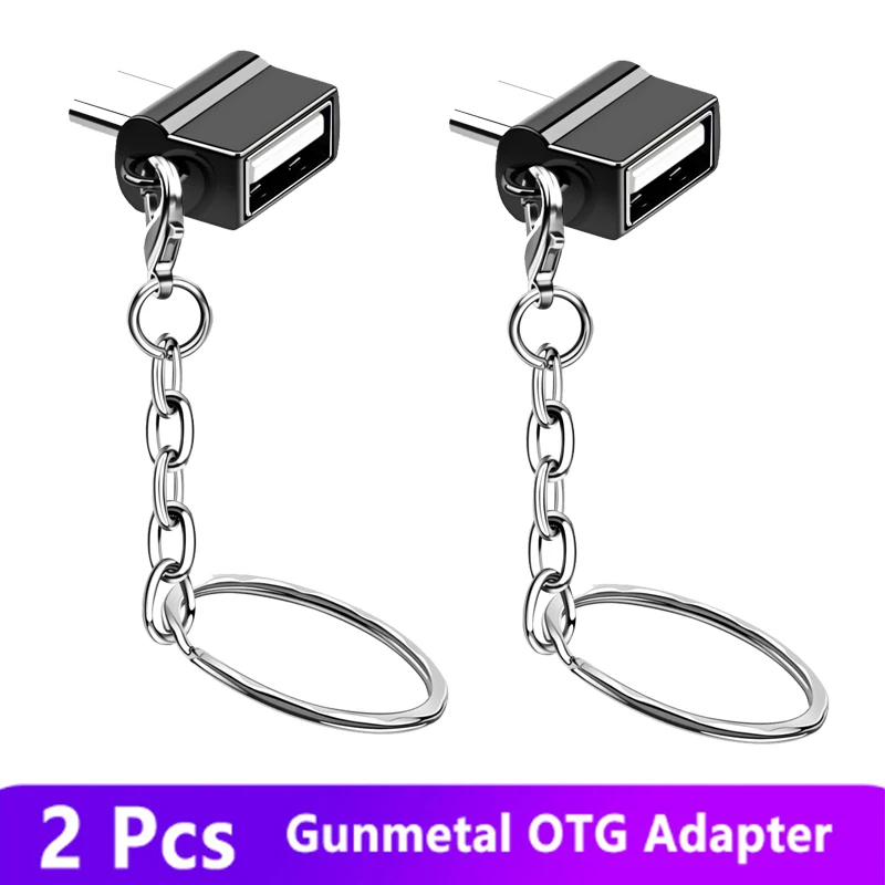 Ankndo OTG type C USB OTG type-C Кабельный адаптер-переходник type C на USB с металлической цепочкой для ключей мышь клавиатура USB диск флэш OTG - Цвет: 2pcs Gunmetal Plug