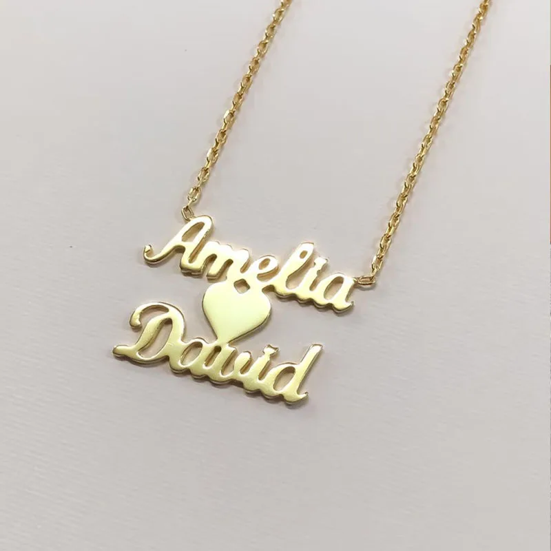 

Personalized Double Names Necklace With a heart Heart With Name Pendants Couple Necklace Handwriting Nameplate Name Chokers