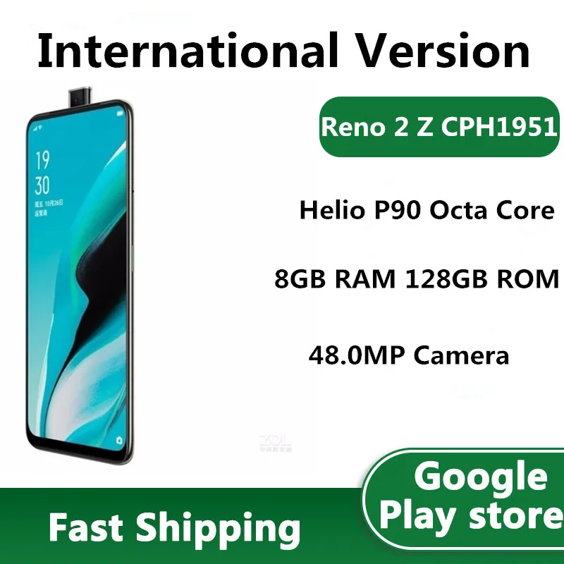 International Version Oppo Reno 2 Z CPH1951 Cell Phone NFC 48.0MP 5 Cameras  8GB RAM 128GB ROM 6.5 Full Screen Helio P90 OTA