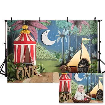 

Mehofond 1st Birthday Backdrop Wild Jungle Adventure Moon Baby Shower Photography Background Decor Photo Studio Photocall Props