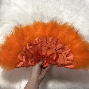 

2020 African Feather Hand Fan Handmade Fans for Wedding Decoration Hand Fan with Stone Double-sided Feather Fan-30