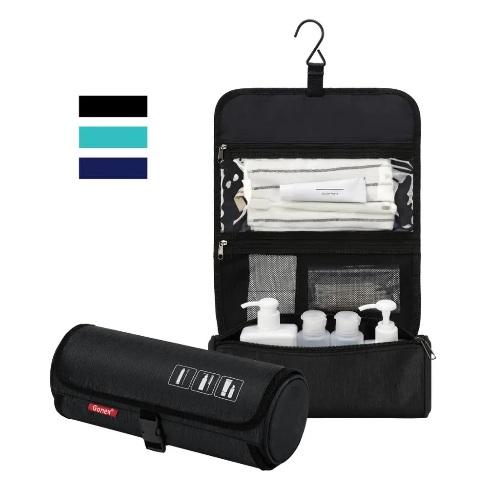 

Gonex Hanging Toiletry Bag Waterproof Travel Toiletry Organizer Cylinder Makeup Bag with Built-in Hook Comestic Bags