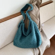Осенняя и зимняя плюшевая большая сумка на одно плечо для женщин популярная новая модная Корейская универсальная Большая вместительная модная сумка-тоут