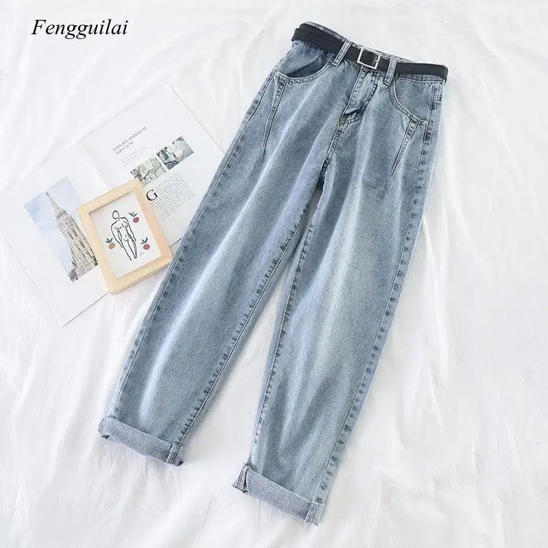 

Korean High Waist Jeans Women Harem Pants Loose Casual Plus Size High Street Denim Trousers Pantalon Femme Vintage with Belt