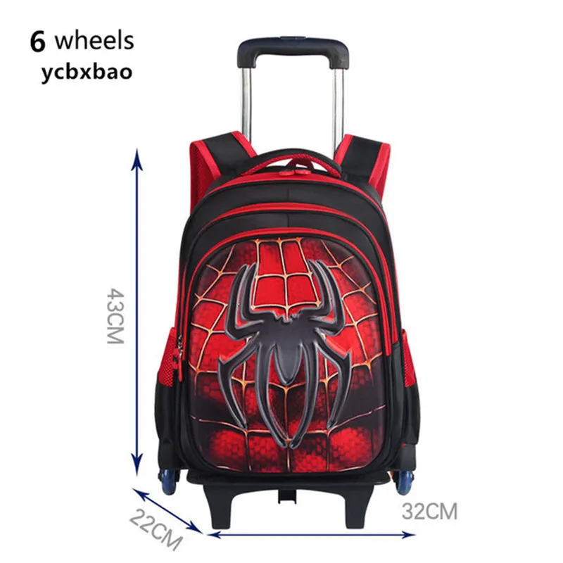 

3D Trolley School Bag Climb The Stairs Luggage Cartoon Stationery Children Backpack With Wheels Removable Schoolbags