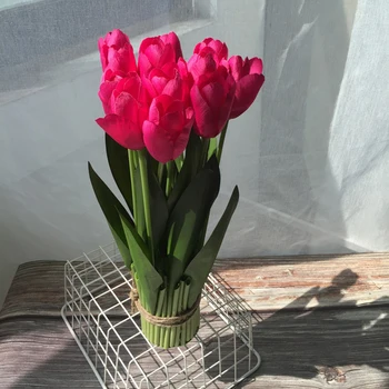 

12 Artificial Tulip Flowers Bouquet Real Touch Flowers Tulip Bouquet Mariage For Home Party Wedding Decorations Fake Flower