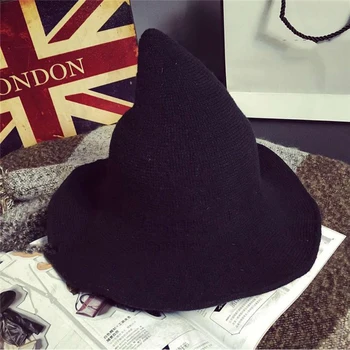 

Spire witch big brim top hat autumn and winter knitted hat fisherman hat