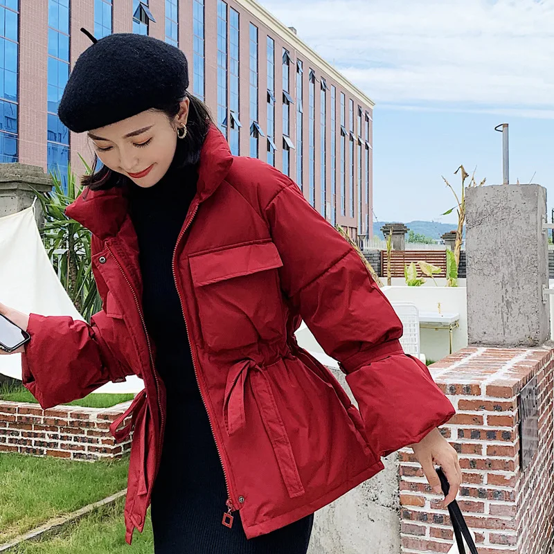 

2019 Main Push Winter Online Celebrity Cotton Coat Students Stand Collar Lace-up Short down Jacket Coat Women's
