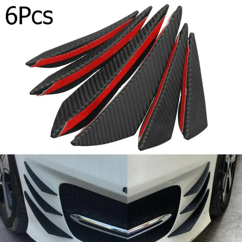 

6pcs Universal Rubber Anti-scratche Carbon Fiber Front Bumper Body Fins Spoiler Canards Splitter-Kit Car Exterior Accessories