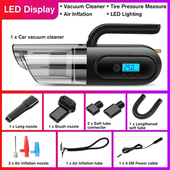 

4 IN 1 Multi-Function Car Vacuum Cleaner USB Rechargeable Air Pump Tire Pressure Monitoring LED Light Digital Display Car Home