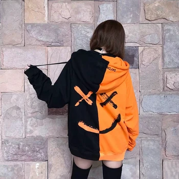 

Hot Sale Smile Hoodies Hip hop Fashion Patchwork Hooded hoodies men women Streetwear Unisex Couple Oversized style Sweatshirts