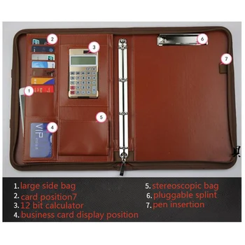 

a4 folder pu multifunctional manager with calculator office business leather portable zipper bag
