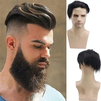 

French Lace Front with PU Men's Toupee Man Hairpieces Human Hair Replacement System for Men 8x6inch High Density High-end brand