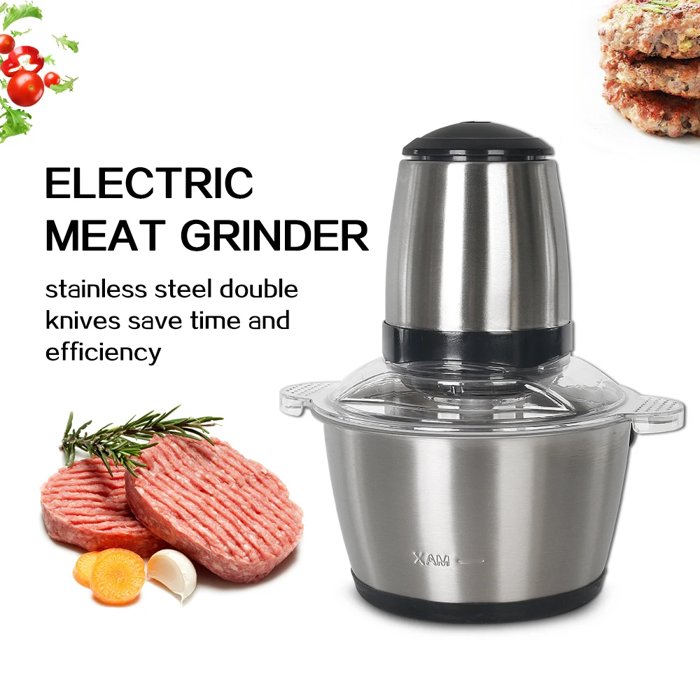 

GzzT Electric Mini 2L Meat Grinder Meat/Vegetable/Spice Food Mincer Masher Home Cooking Processor Machine 2pcs Blade Cutting