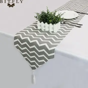 

New Modern Table Runner Table Runners for Wedding Party Table Cloth With Tassels Striped Table Cover Linen Cotton Placemat