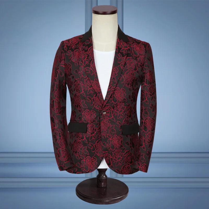 

Men Business Casual Small Suit Men's Large Size Flower Suit Coat Marriage Formal Dress