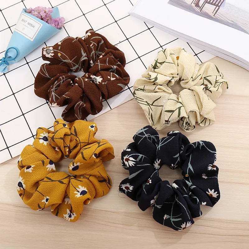 Printed Floral Scrunchies for Women Dot Hair Ties Boho Elastic Hairband Woman Accessories Girls Ponytail Holders |