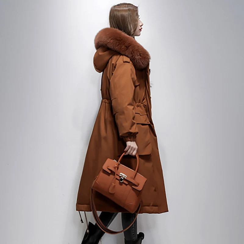 Koop Fitaylor Winter Grote Echte Vos Bontkraag 90% Witte Eendendons Jas Vrouwen Losse Lange Down Jas Hooded Uitloper Warme dikke Parka