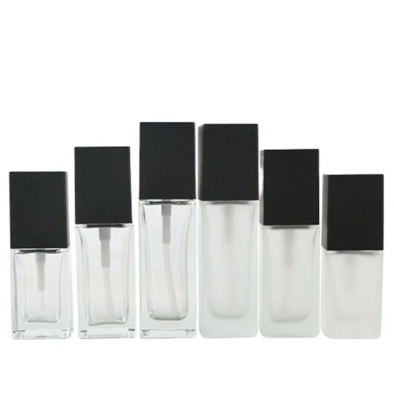 

15pcs Lotion Pump Bottle Square Clear Frosted Glass Makeup Containers 25ml 30ml 40ml Empty Essence Emulsion Refillable Bottles