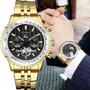 

MG.ORKINA Men Watch Automatic Tourbillon Watch Big Dial 48MM Week Date Luminous Display Mechanical Watches for Men reloj hombre