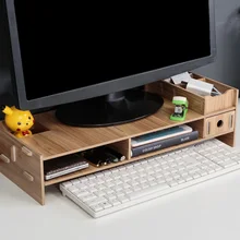 Support en bois pour moniteur d'ordinateur, réhausseur d'écran muni de compartiments de rangement, étagère pour laptop, accessoire de bureau solide, mobilier, socle