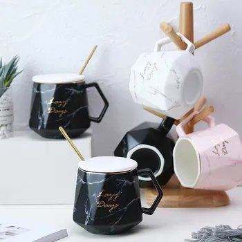 

OAPE 420ml 15oz Nordic Style Creative Marble Pattern Simple Ceramic Rhombic Mug Cup Tea Breakfast Milk Office Coffee Mug