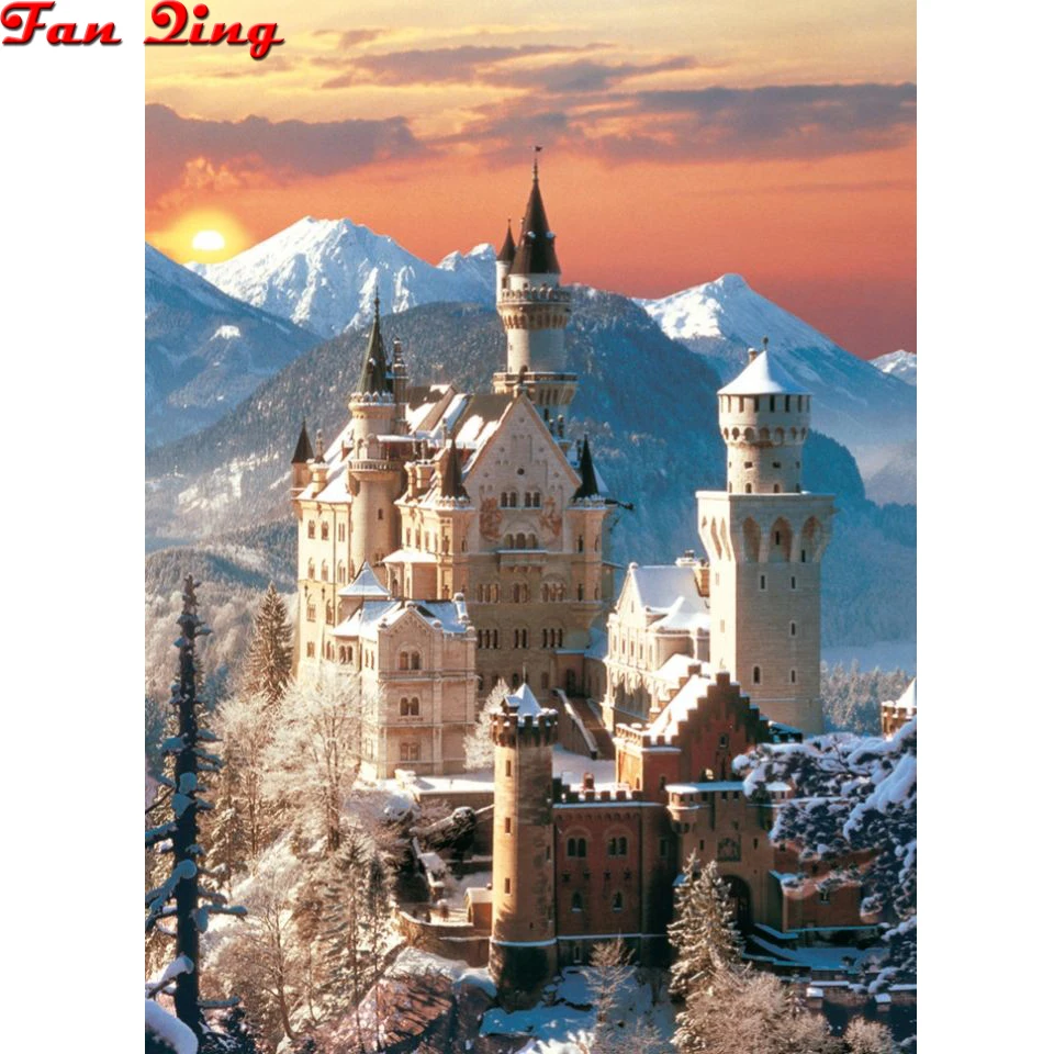 5d diy Diamond Embroidery Neuschwanstein Winter Castles Full Square Round Drill Painting Kit Scenic Rhinestone | Дом и сад