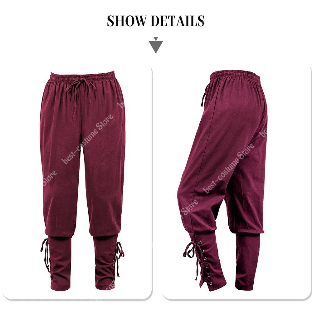 Medieval Pants for Men Pirate Viking Costume Pants Plus Size Trousers Pirate Cosplay Costume With Drawstrings