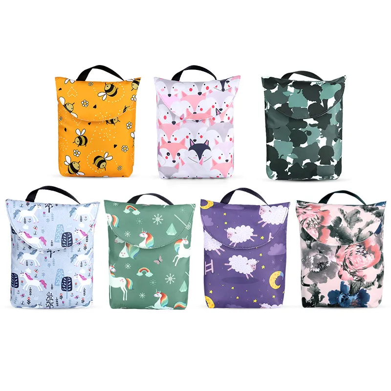 

Printed Pocket Wet Diaper Bag Waterproof Reusable Nappy Bags Travel Baby Nappy Mini Size Wet Dry Bags Wetbags 25x18cm Wholesale