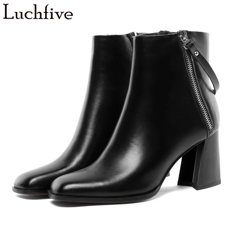 

British Style Women Boots Square Toe Chunky Heels Ankle Boots For Women Sexy Zipper Black Ladies Shoes Runaway Boots Femme