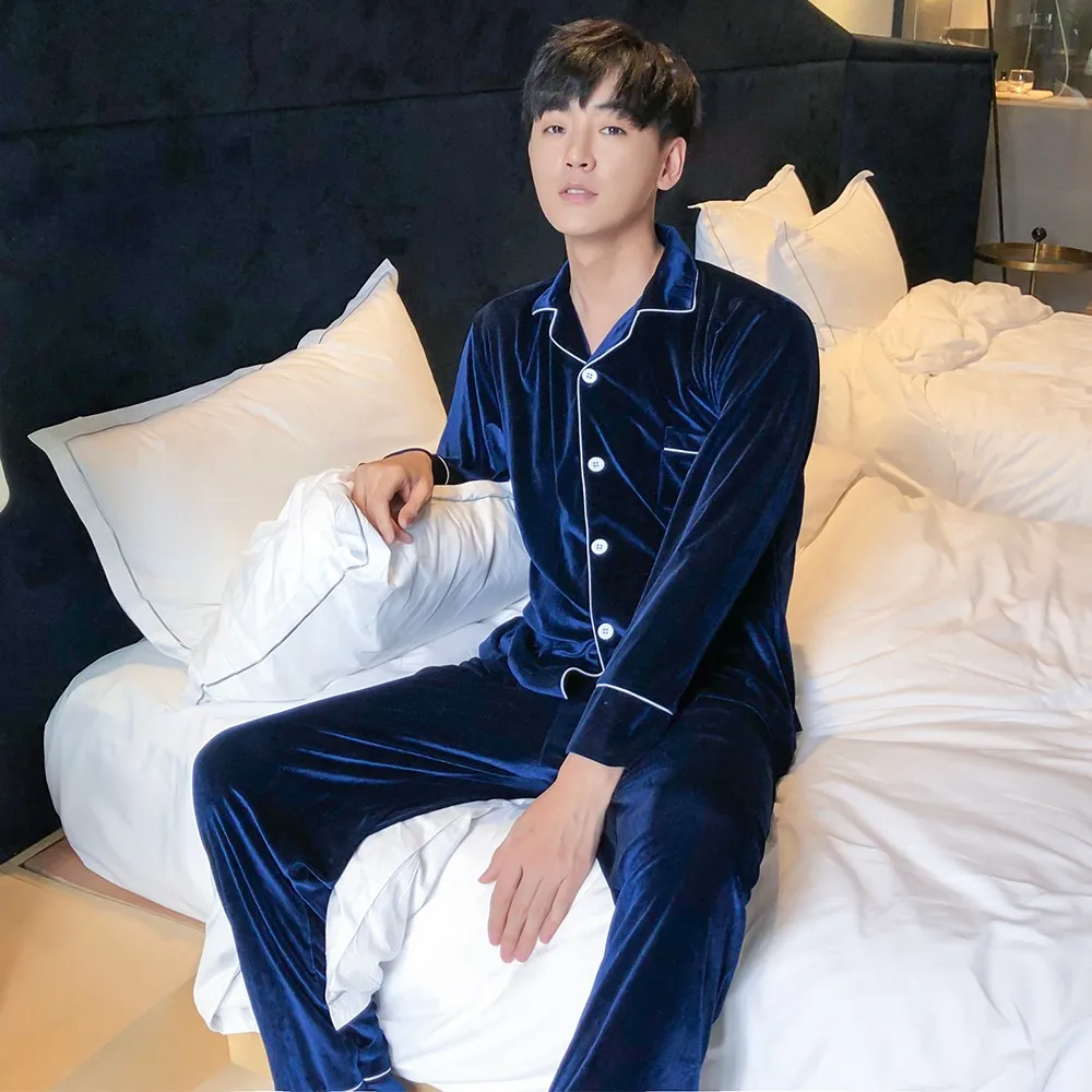 

Plus Size 3XL 4XL 5XL Men Sleepwear Velvet 2PCS Pajamas Suit Autumn New Shirt&Pants Velour Lovers Nightwear Intimate Lingerie