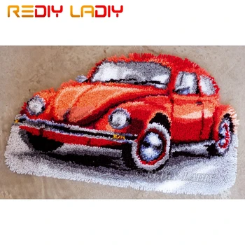 

Latch Hook Kits Make Your Own Rug Red Car Tapestry Crocheting Cushion Mat DIY Carpet Rug Set Pre-Printed Canvas Hobby & Crafts