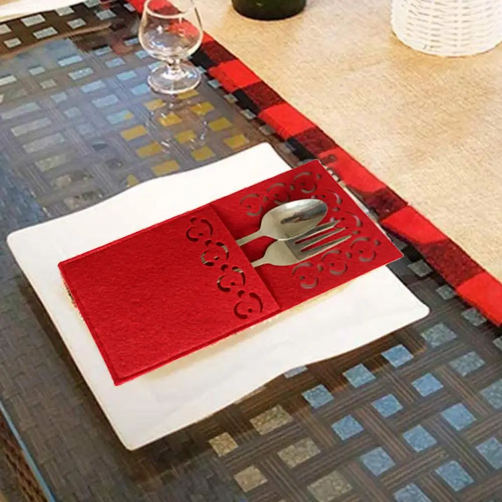 12 Portaposate Natalizi In Feltro Rosso A Forma Di Albero – Sacchetti Per Posate Decorativi Tavola - 2