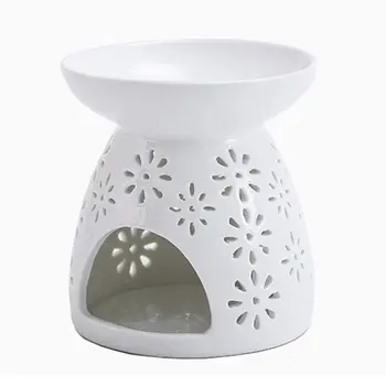 

White Ceramic Aroma Burner Wax Melt Essential Oil Burner Larger Size Flower Aroma Burners Scented Diffuser