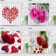 

Red Rose Flowers Shower Curtain Set Love Heart 3D Natural Floral Modern Valentine's Day Decor Polyester Fabric Bathroom Curtains
