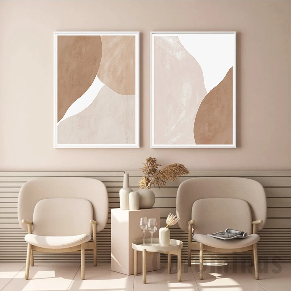 

Modern Beige Brown Abstract Geometric Canvas Painting Wall Art Prints Poster Picture For Gallery Living Room Interior Home Decor