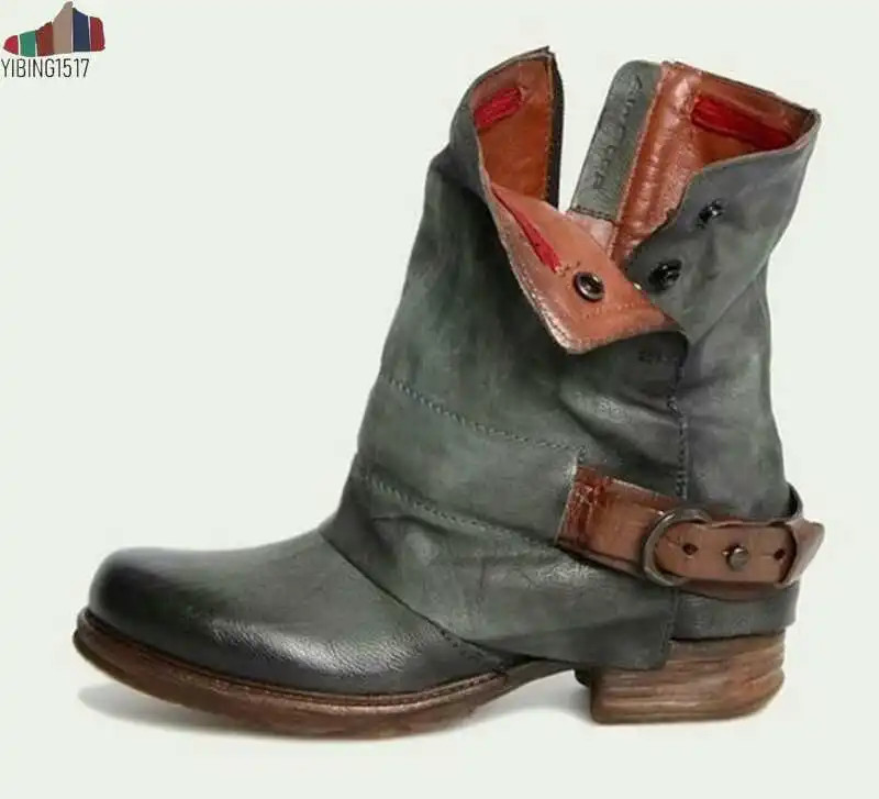 

2019 Winter New British Retro Martin Boots Female, Round Head Canvas Top Layer Leather Flat Bottom High Help Single Boots Female