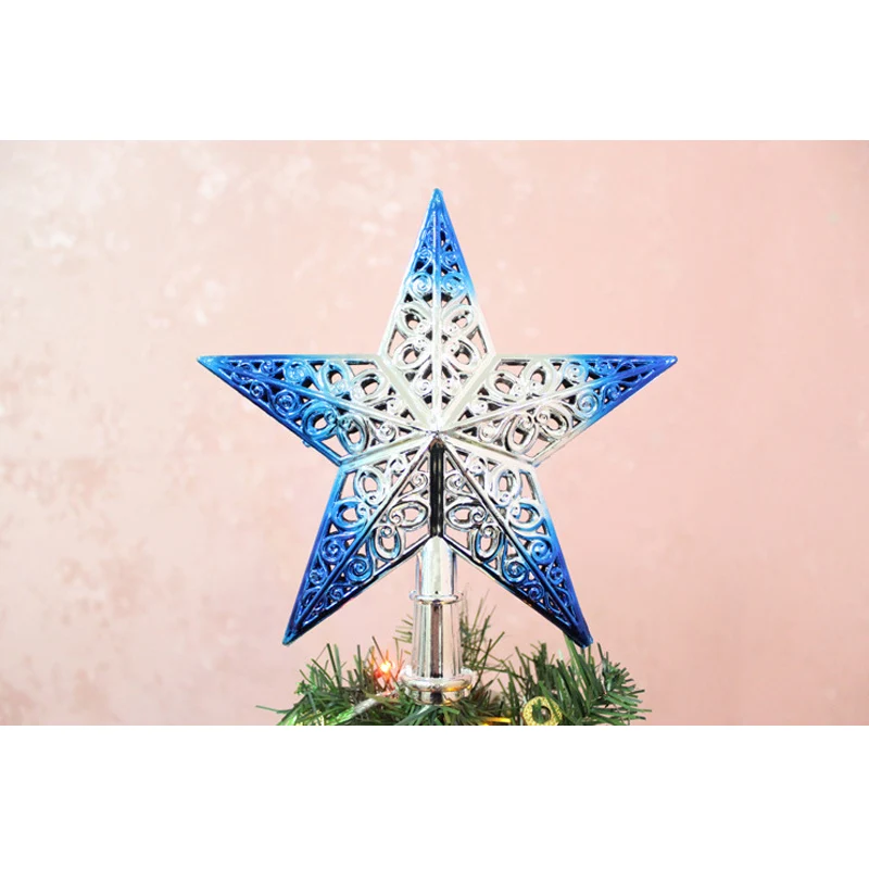 Hollowed-out Christmas Tree Top Star Glittering Hanging Xmas Tree Topper Decoration Ornaments Home Decor MU8669