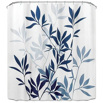 

Leaf Printed Shower Waterproof Polyester Toilet Partition Curtain Bathroom Curtain with Hooks Home Decor